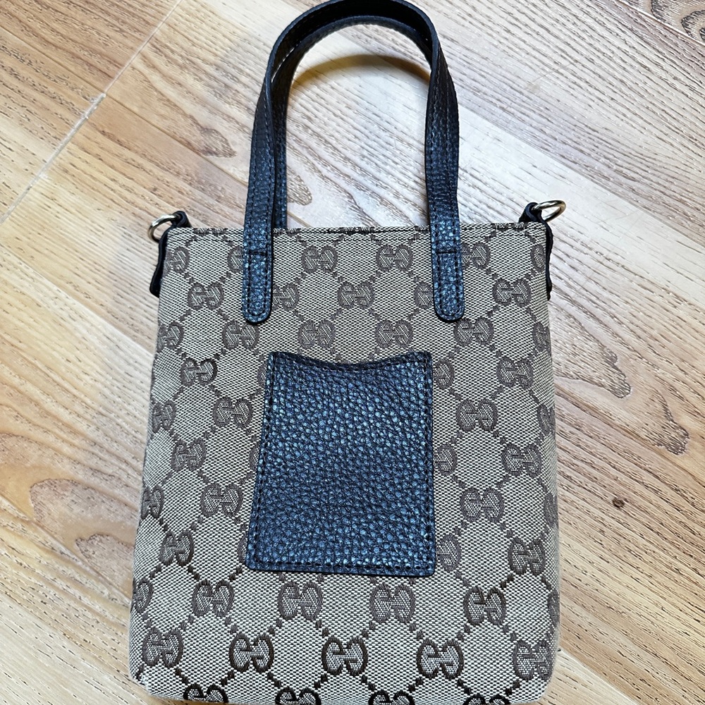 Gucci Beige Mini Tote with Black and Green Stripes - Picture 3 of 5